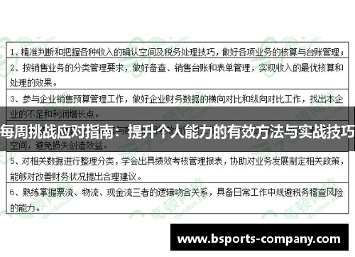每周挑战应对指南：提升个人能力的有效方法与实战技巧